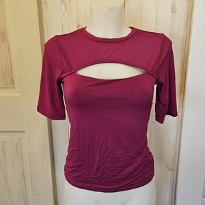 Fuchsia bebe mesh keyhole top